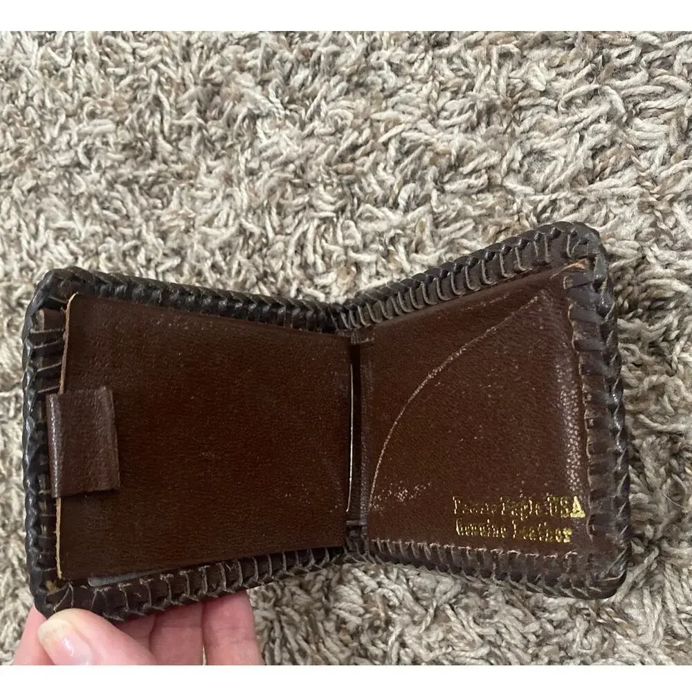 Vtg Pacific Eagle USA Tooled Leather Wallet Bifold Horse & Oak Leaves Laced Edg